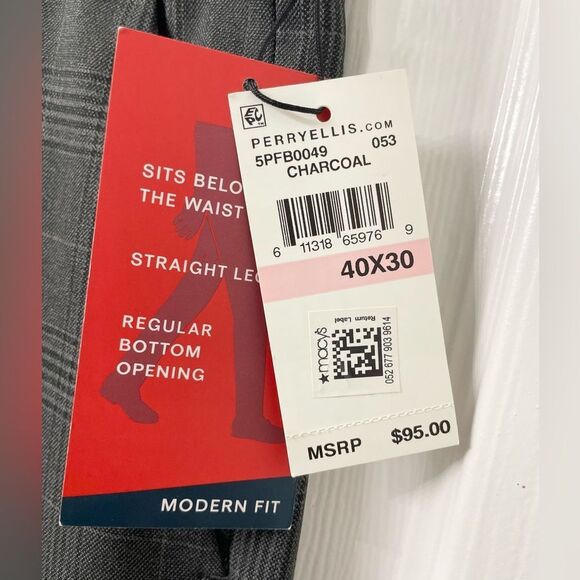 Perry Ellis Modern Fit Dress Pants 40x30 Charcoal Plaid NWT - Picture 2 of 3